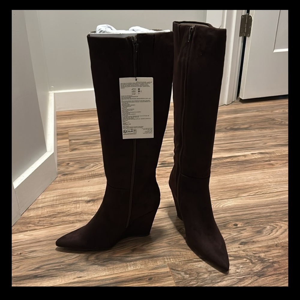 THE DROP dark brown tall suede wedge heeled boots BRAND NEW